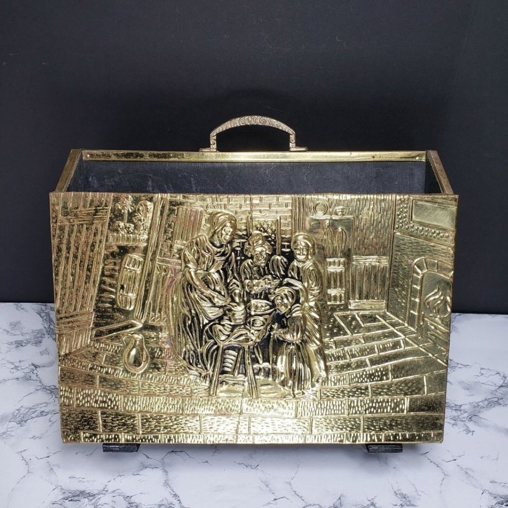 Mid Century Brass Over Wood Magazine Rack